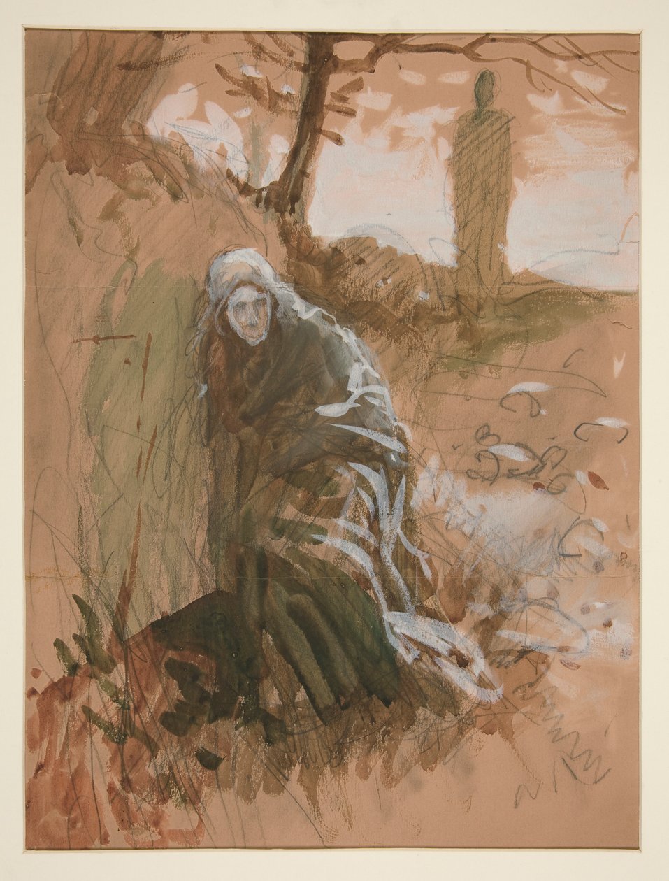 Postava v lese - neidentifikovaný obrázek od Edwin Austin Abbey