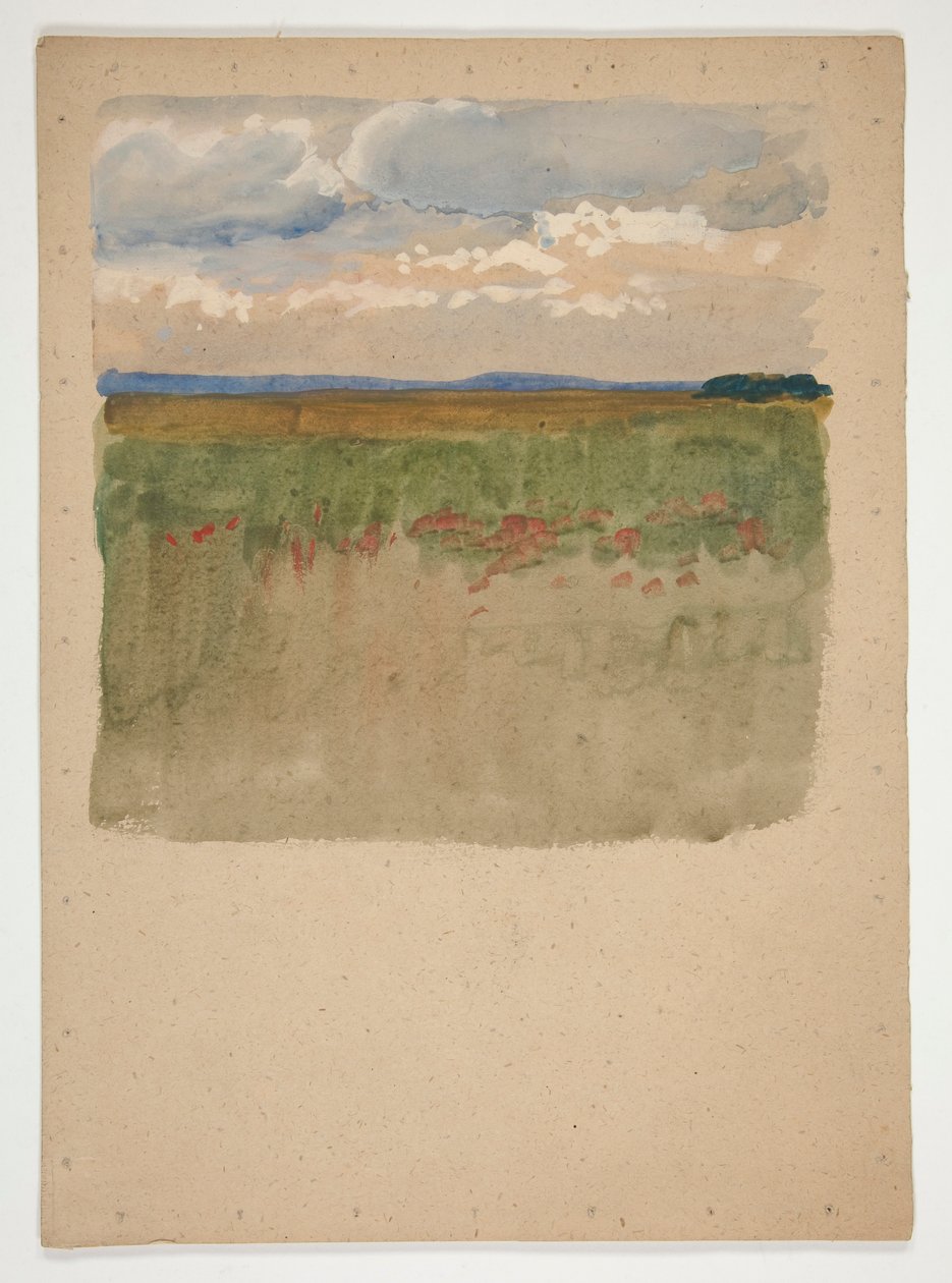 Krajina s polem, horizont, obloha od Edwin Austin Abbey