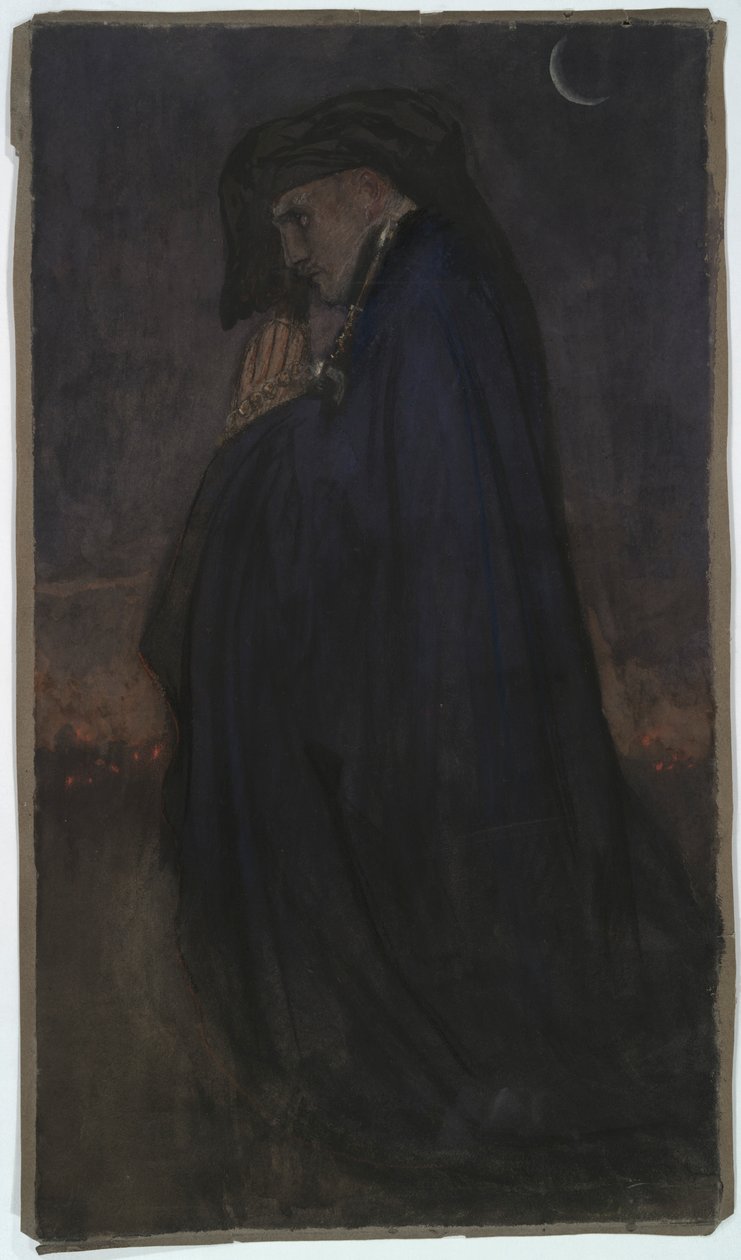 Studie. Muž v modrém plášti, měsíční svit od Edwin Austin Abbey