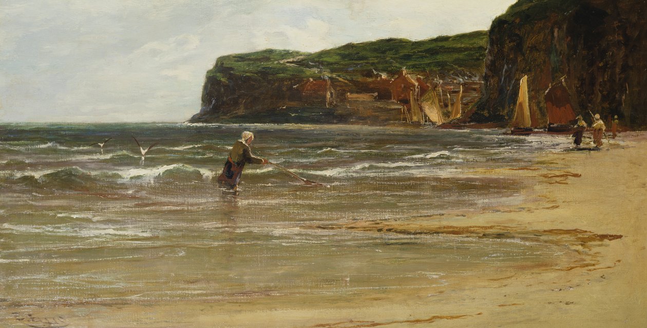Coastal View with Woman Shrimping, c.1900 od Edwin Ellis