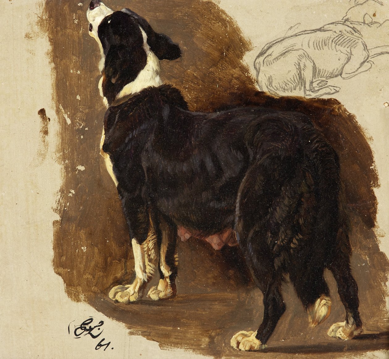 Fena kolie (olej a tužka na kartě) od Edwin Landseer
