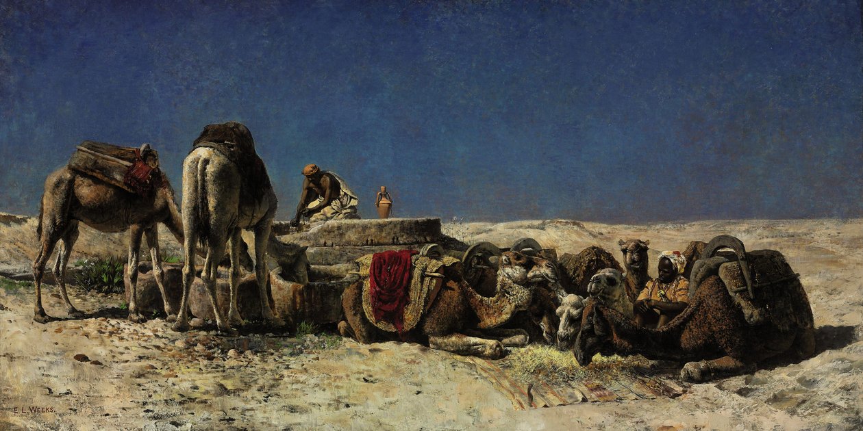 Velbloudi vedle cisterny od Edwin Lord Weeks