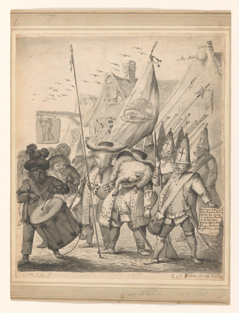 Dieren satira od Egbert van Heemskerck (II) (signed by artist)