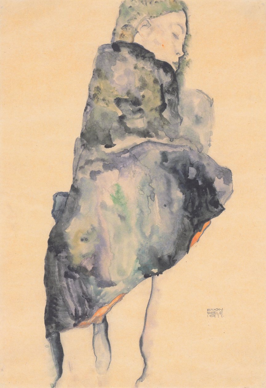 Spící dívka držená v dece od Egon Schiele