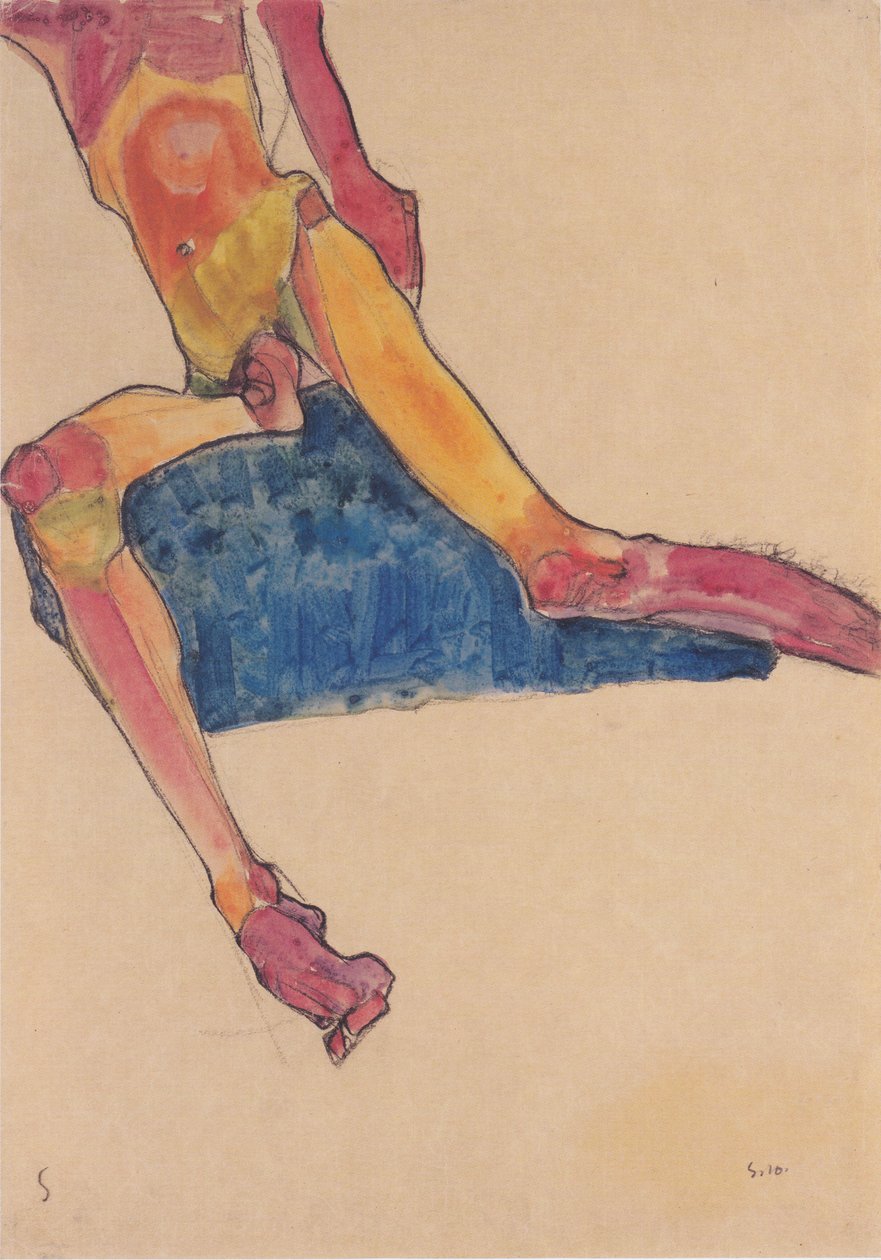 Torzo na modrém ručníku od Egon Schiele