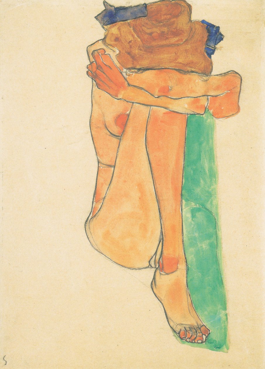 Ženský akt se zeleným čalouněním od Egon Schiele