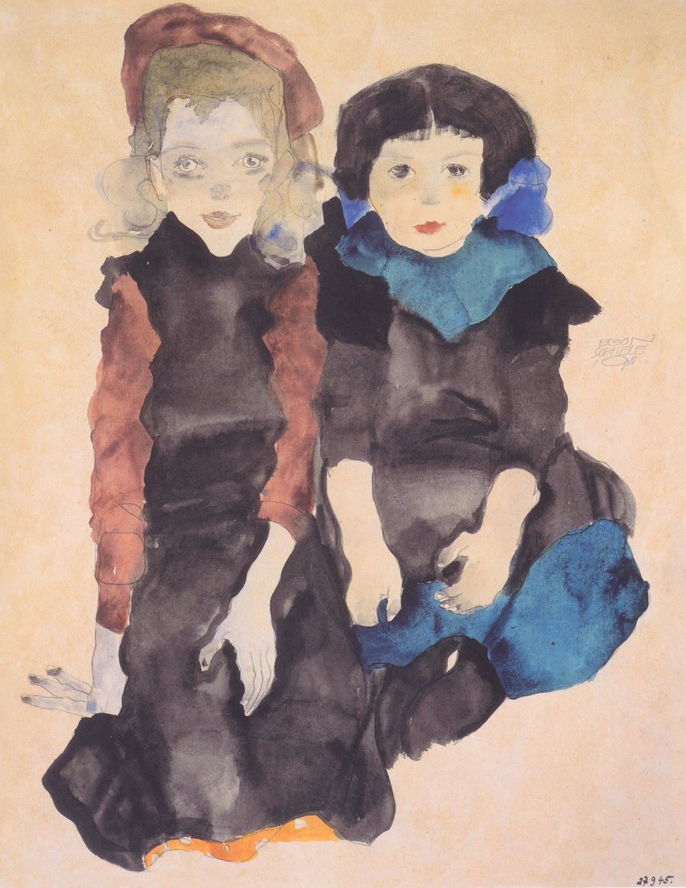 Dvě přikrčené dívky od Egon Schiele
