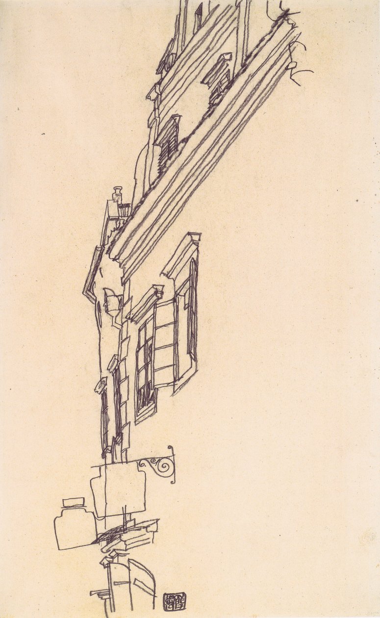 Staré sedlové domy v Českém Krumlově od Egon Schiele