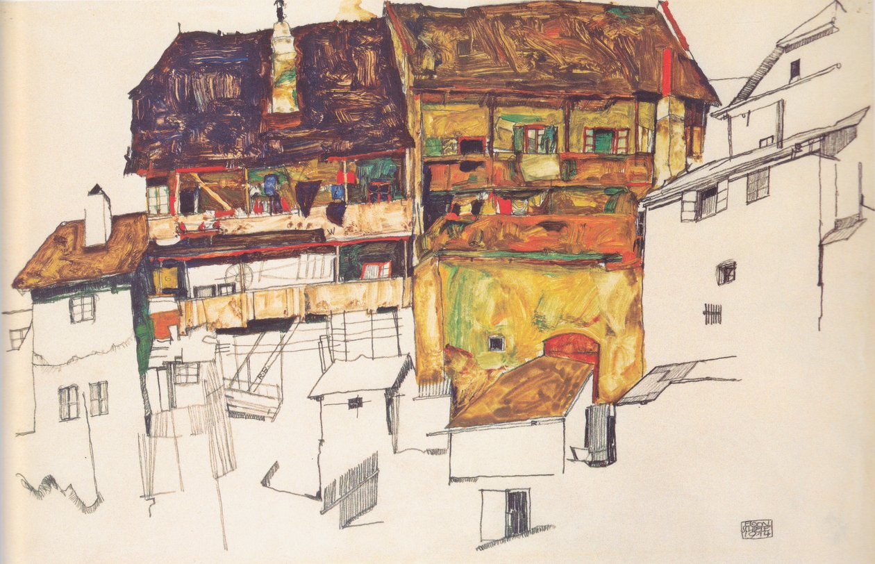 Staré domy v Českém Krumlově od Egon Schiele