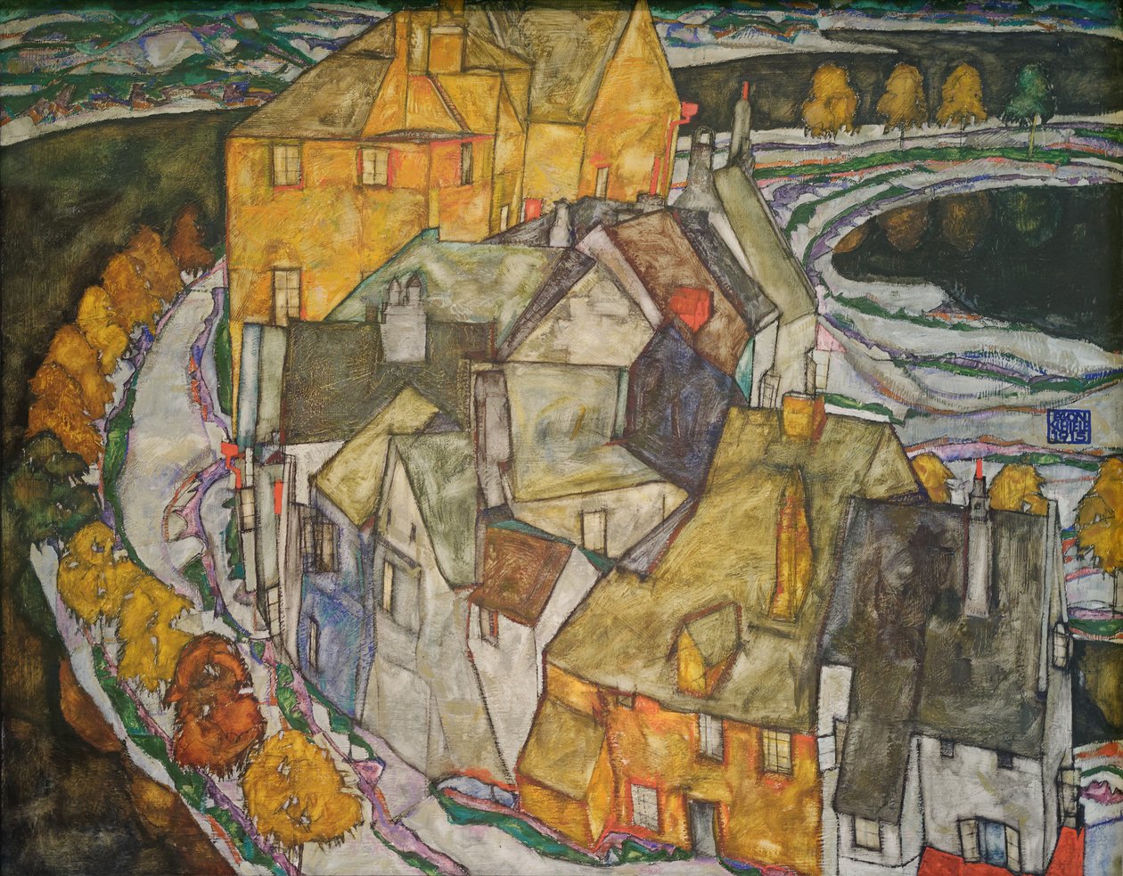 Půlměsíc domů II (ostrovní město) od Egon Schiele