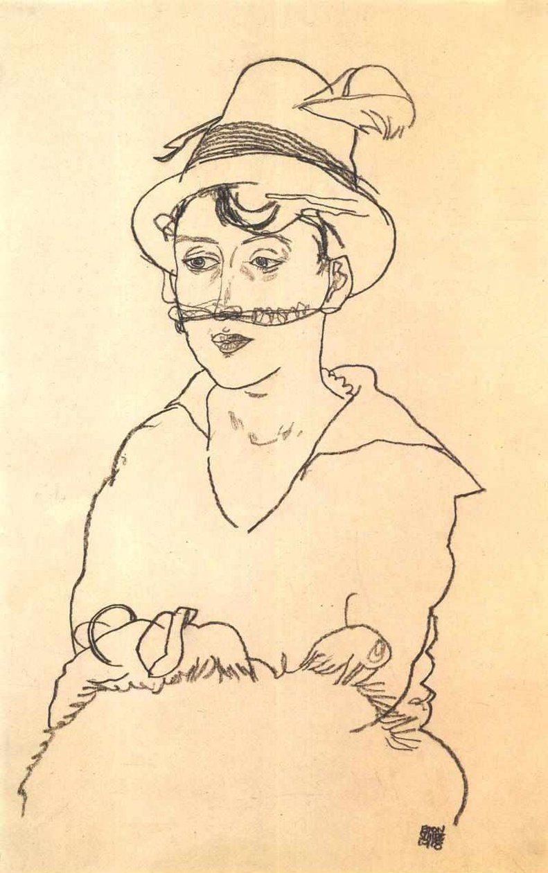 Dáma s kloboukem a závojem od Egon Schiele