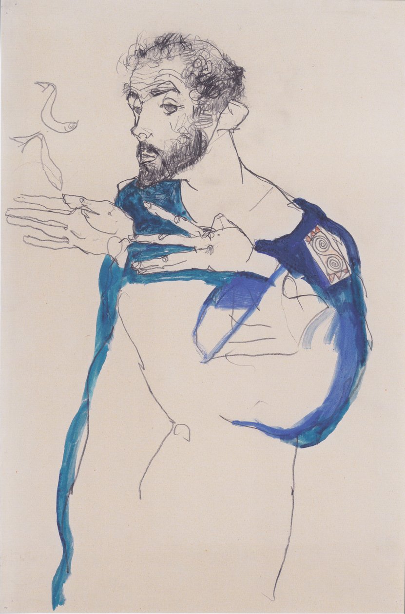 Gustav Klimt v plášti modrého malíře od Egon Schiele
