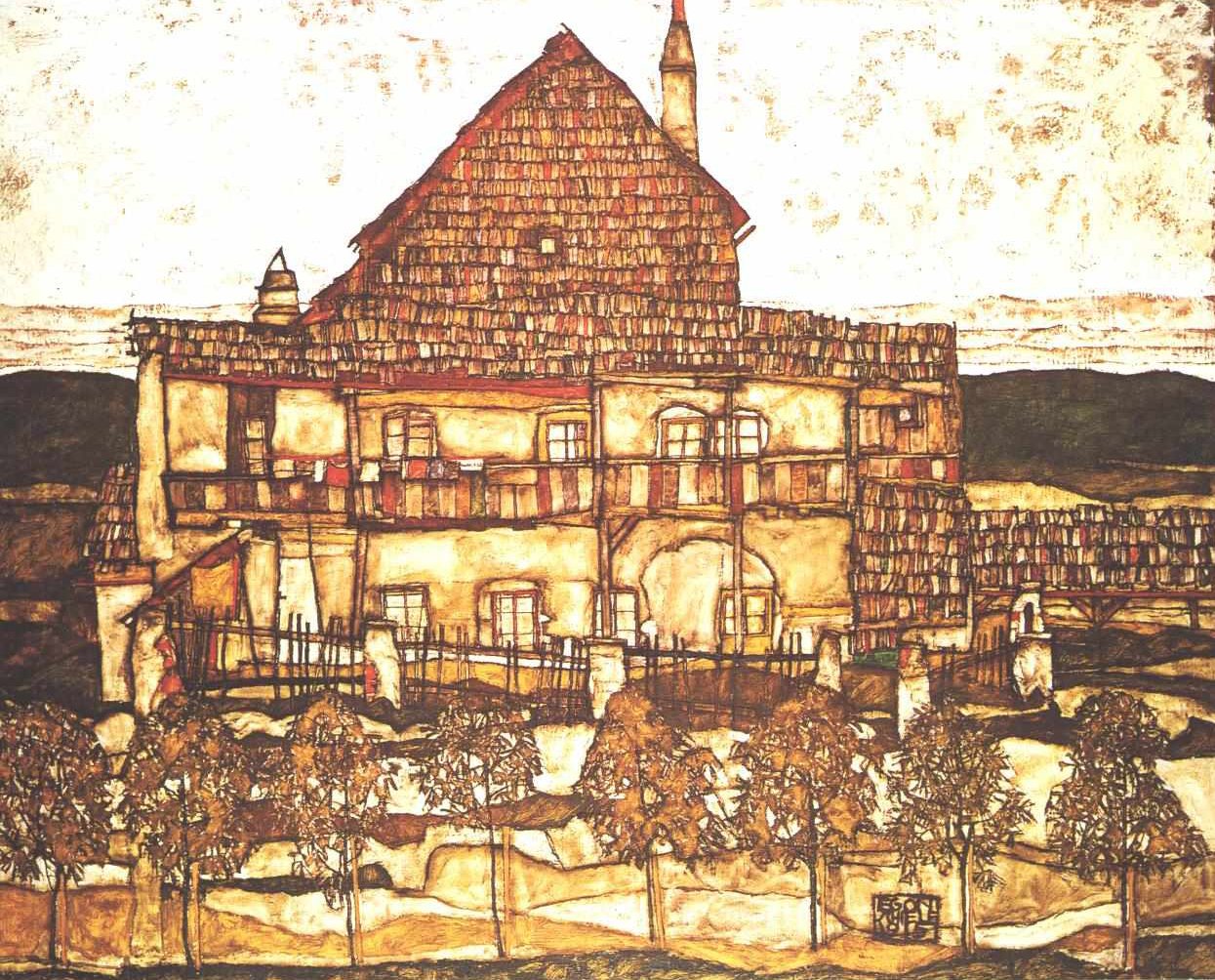 Dům s dřevěnou střechou od Egon Schiele