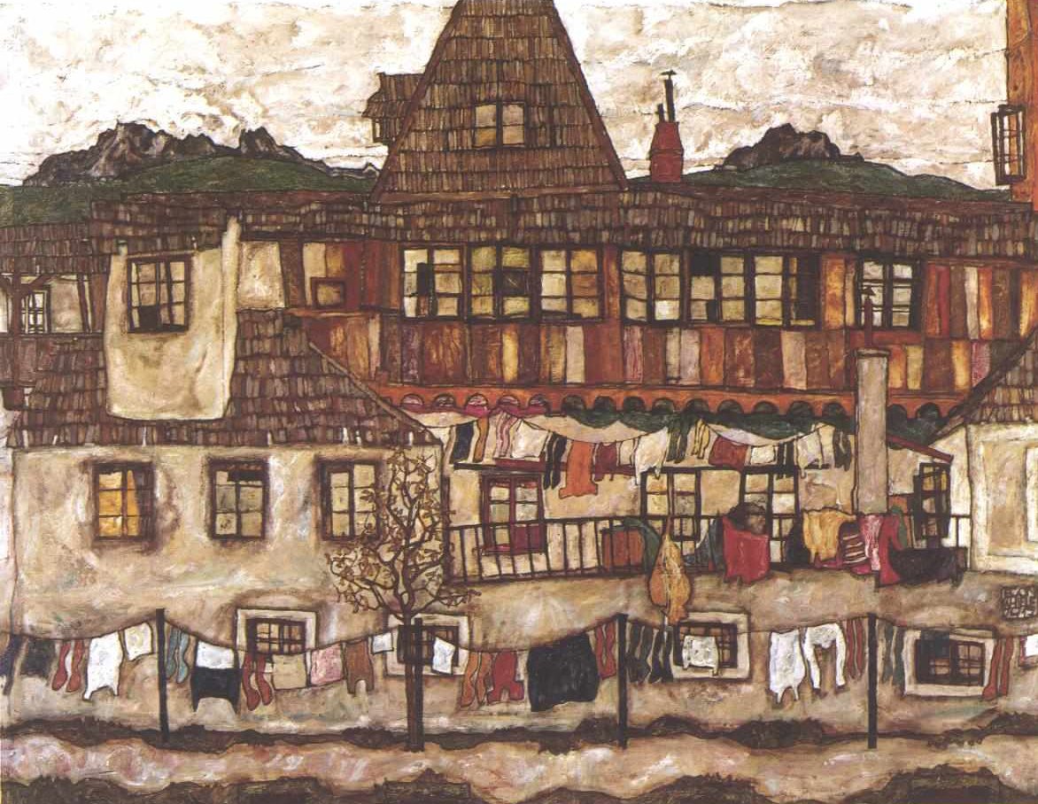 Dům se sušícím prádlem od Egon Schiele