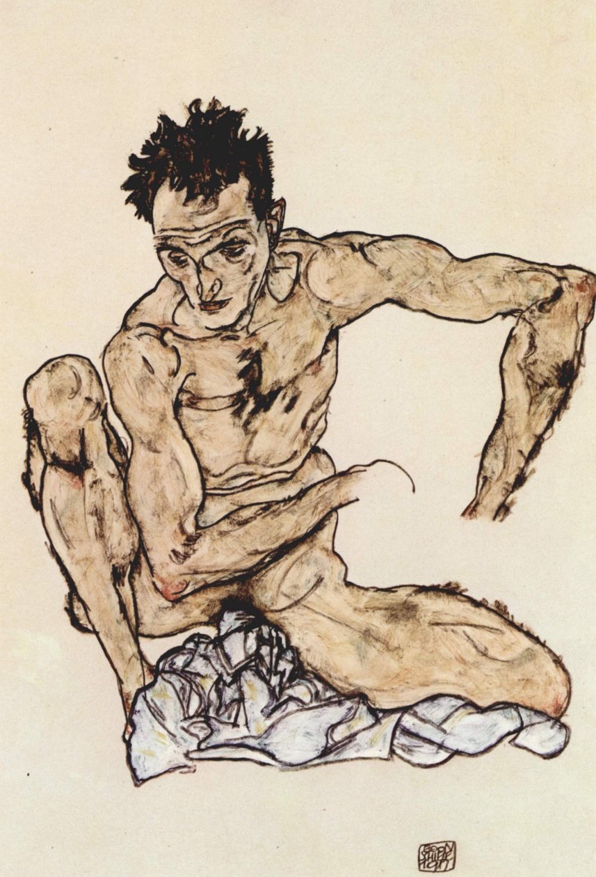 Skrčený mužský akt od Egon Schiele