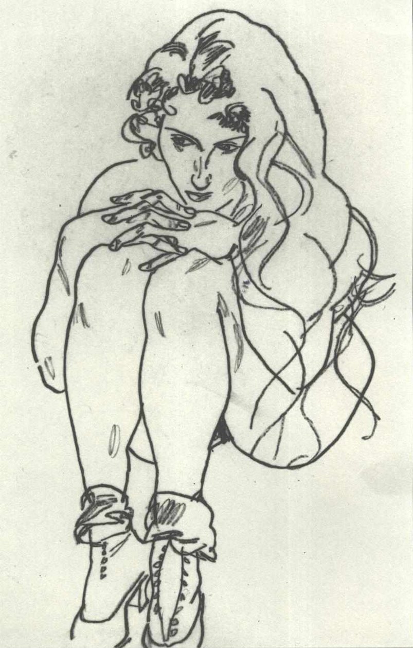 Přikrčený ženský akt od Egon Schiele