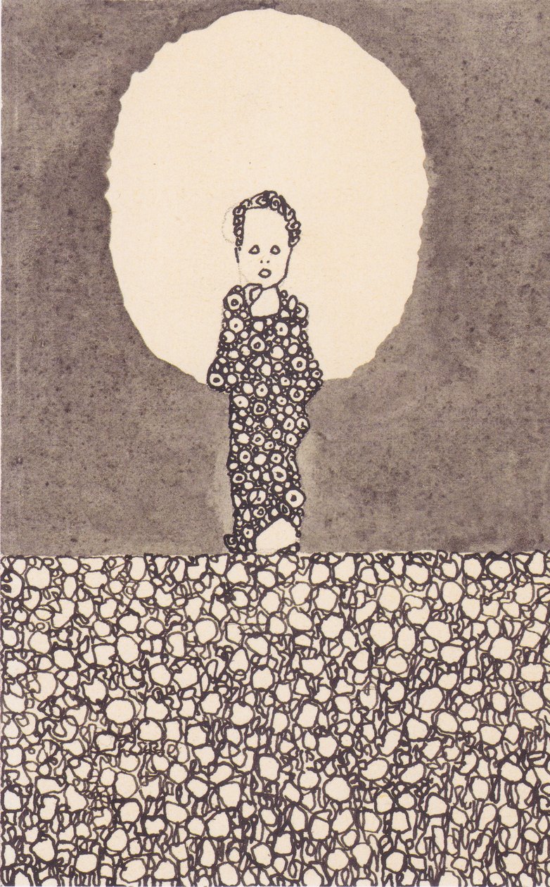 Dítě s nimbem na květinové louce od Egon Schiele
