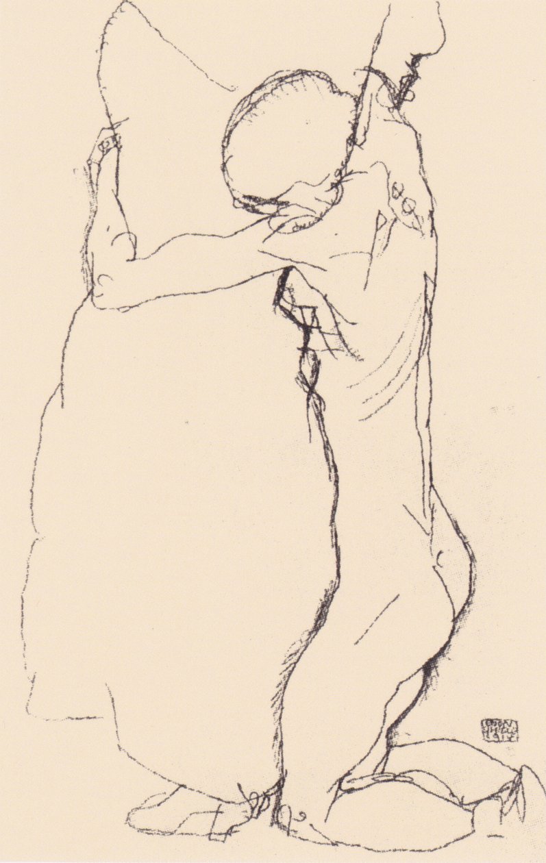 Klečící, objímající stojící ženu od Egon Schiele