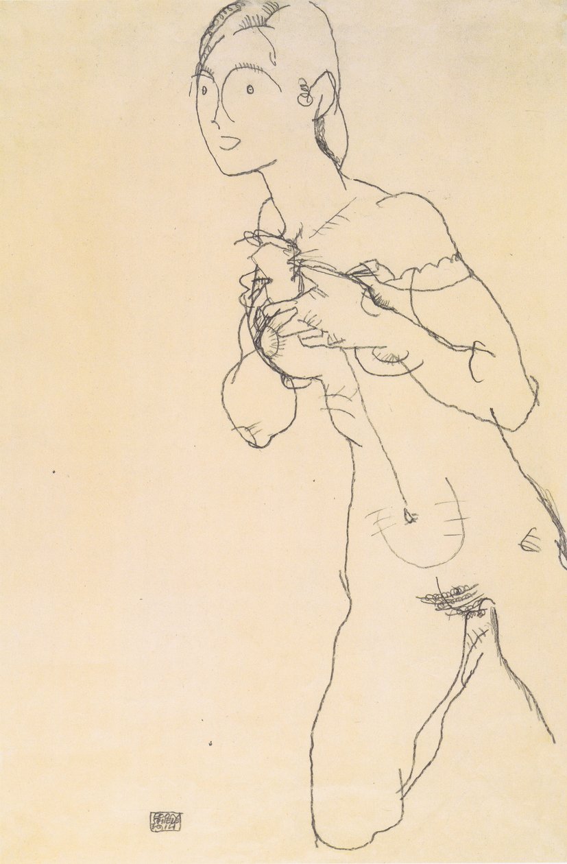 Klečící nahá dívka od Egon Schiele