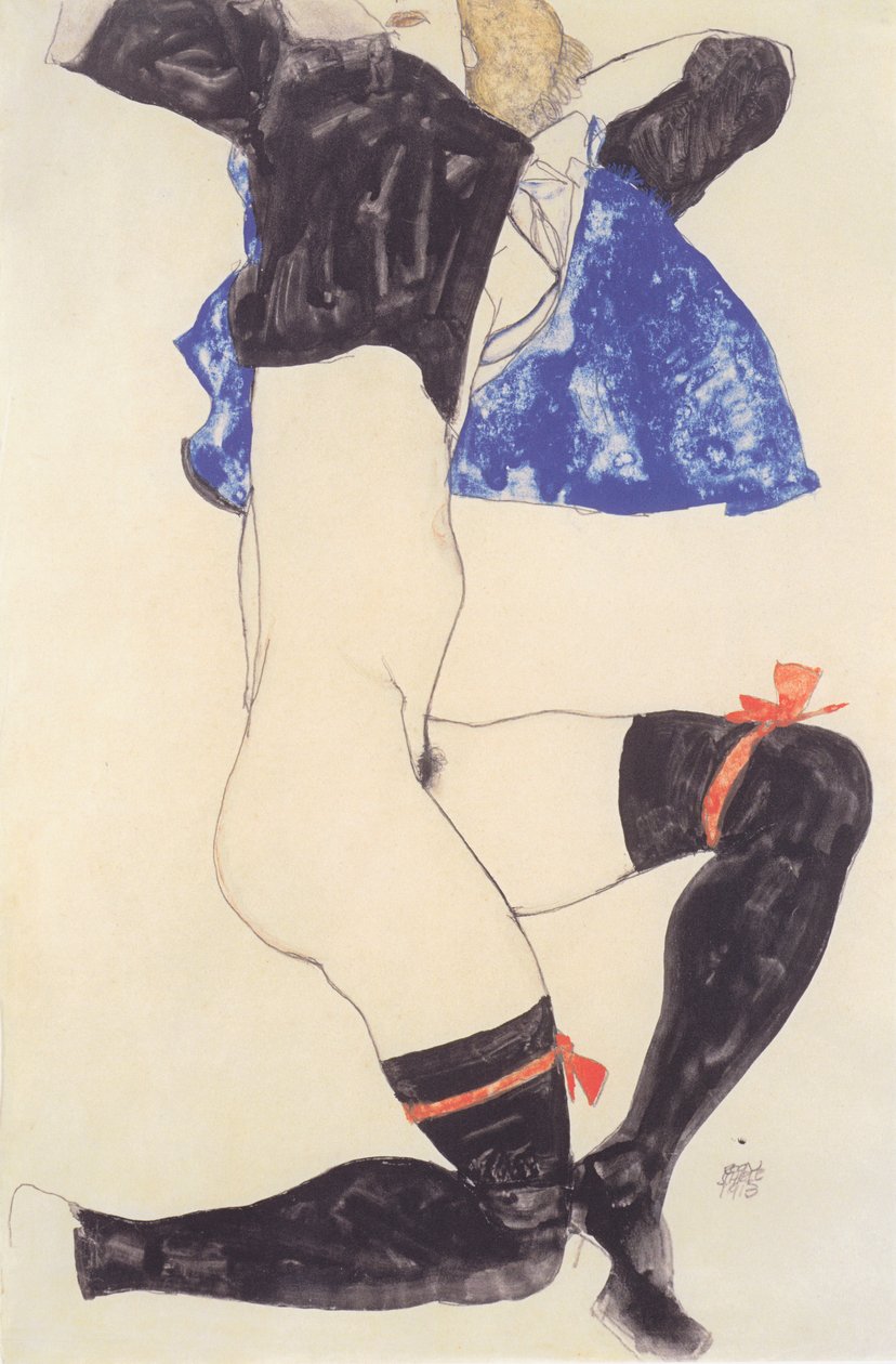 Ležící poločas s černými punčochami od Egon Schiele