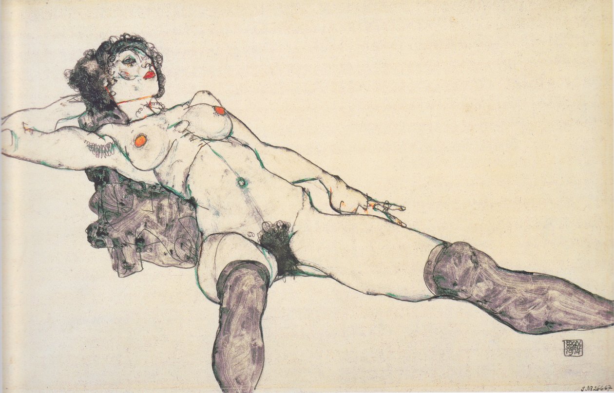 Ležící nahá žena s nohama od sebe od Egon Schiele