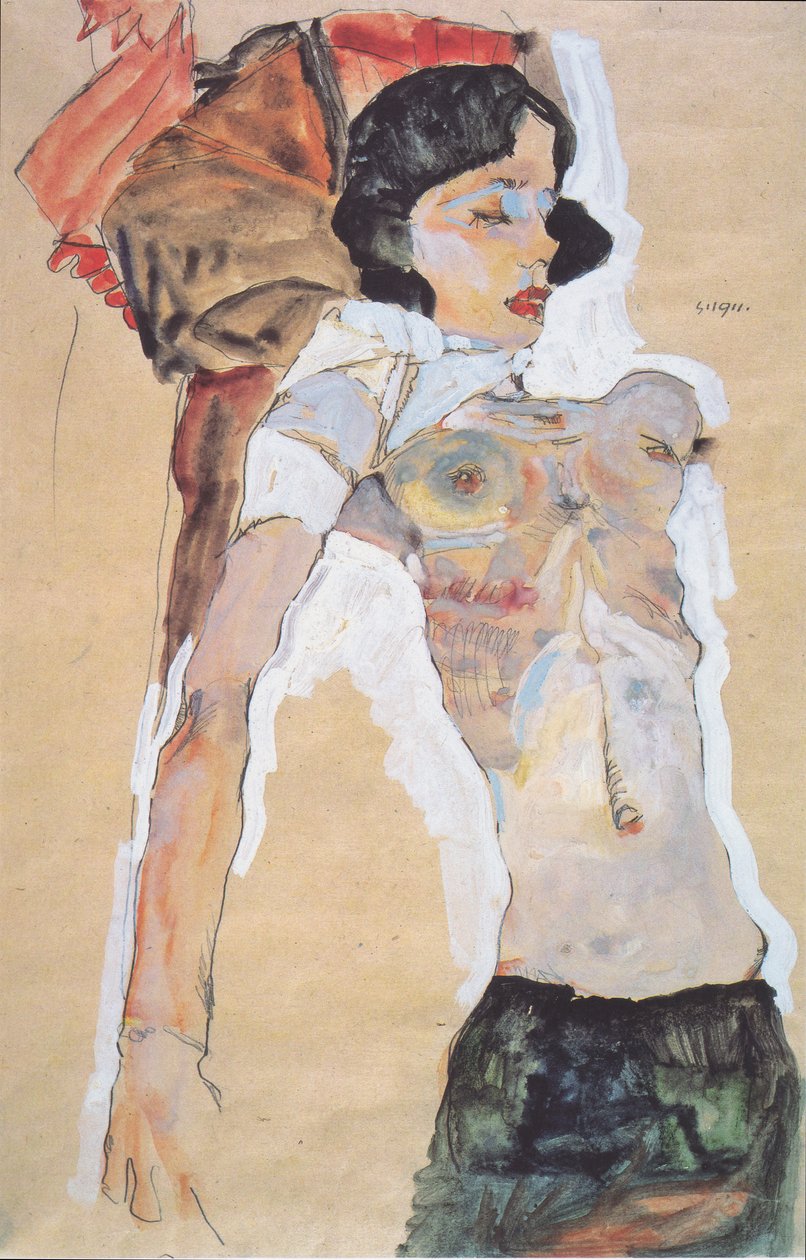Ležící napůl oblečená dívka od Egon Schiele