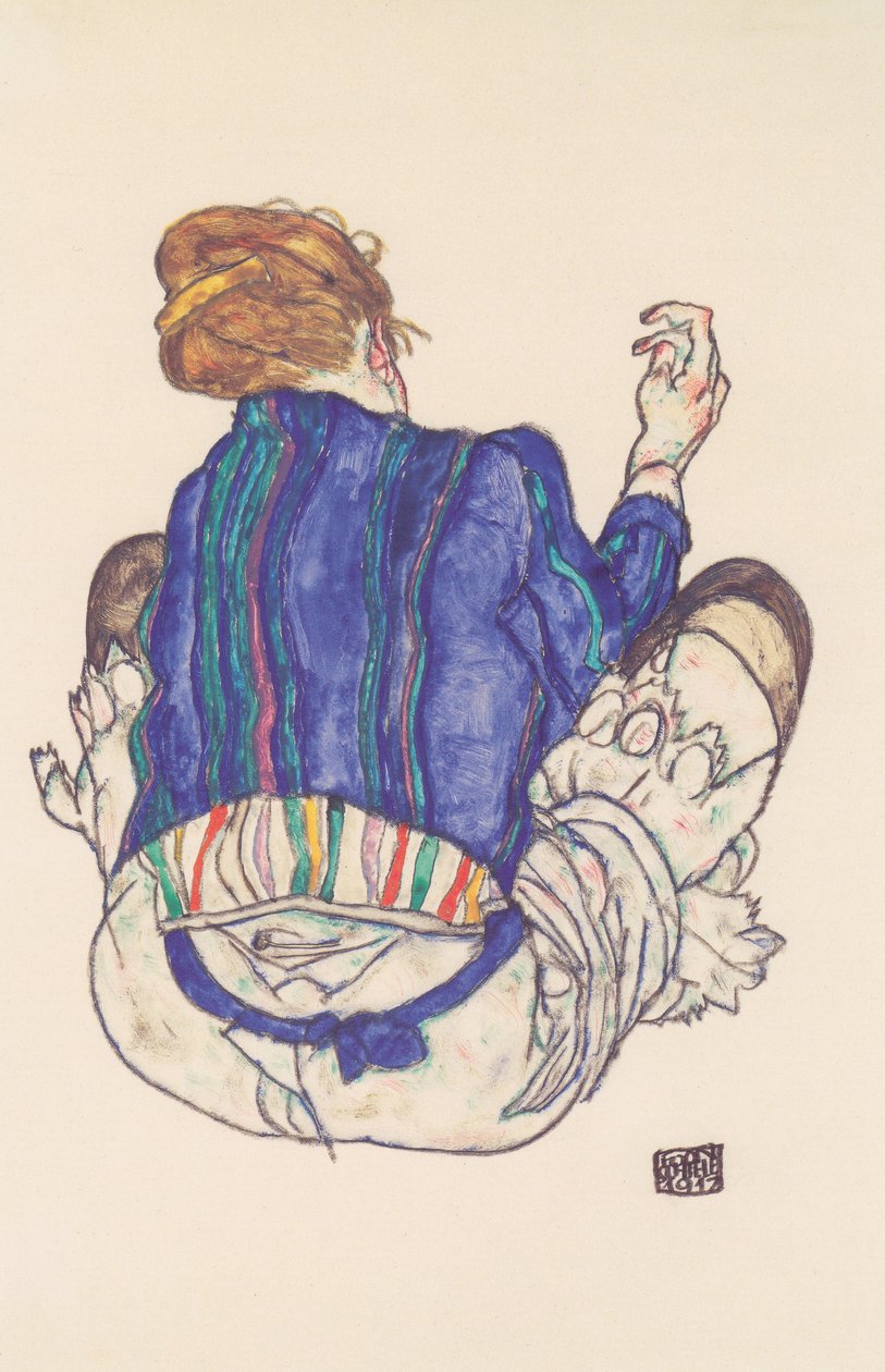 Zadní pohled na sedící ženu od Egon Schiele