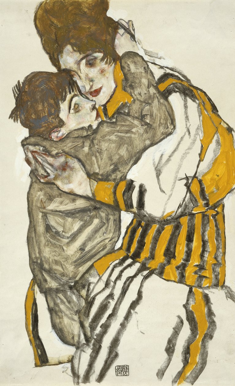 Schielesova manželka s malým synovcem od Egon Schiele