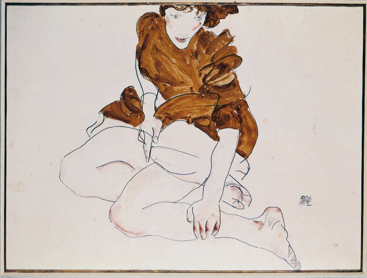 Sedící žena, 1912 (tužka a wc na papíře) od Egon Schiele