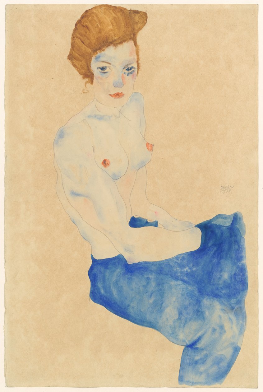 Sedící modrý akt od Egon Schiele