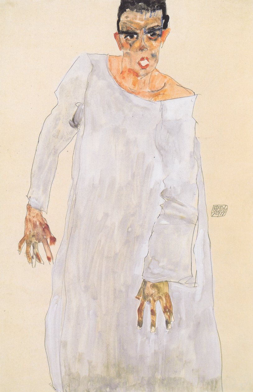 Autoportrét v bílém rouchu od Egon Schiele