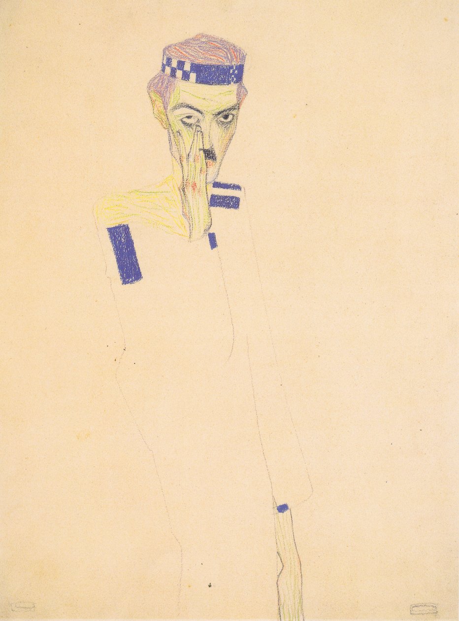Autoportrét s čelenkou od Egon Schiele