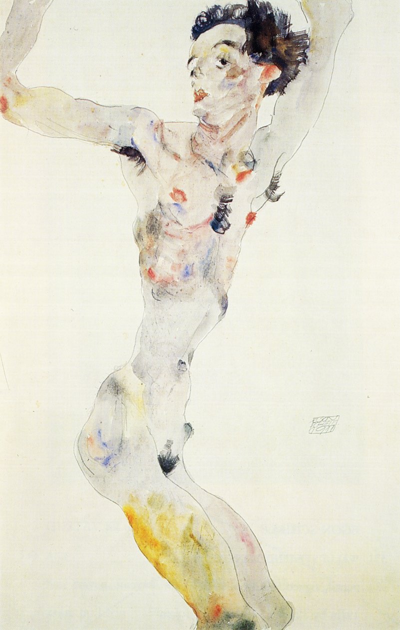 Autoportrét, 1911 (tužka a wc na papíře) od Egon Schiele