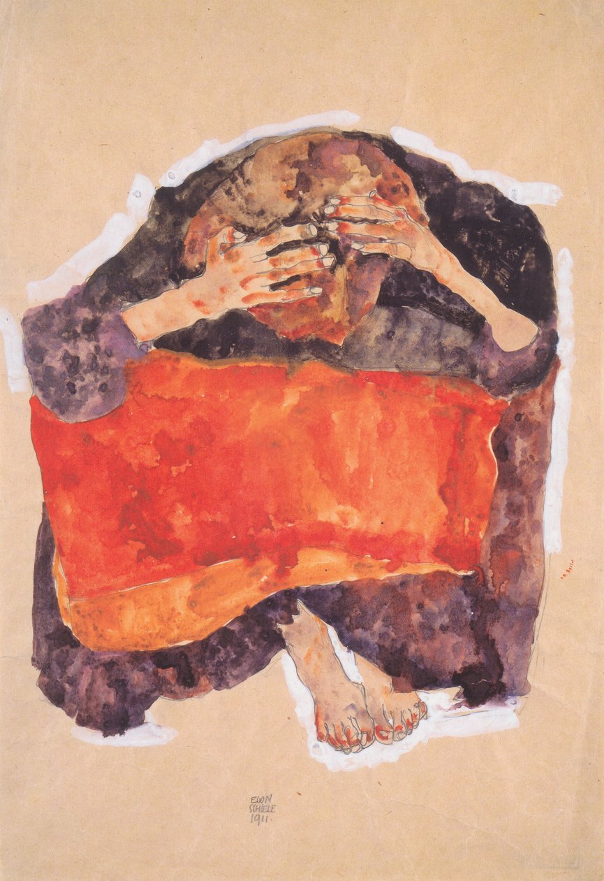 Sedící dívka se skloněnou hlavou od Egon Schiele