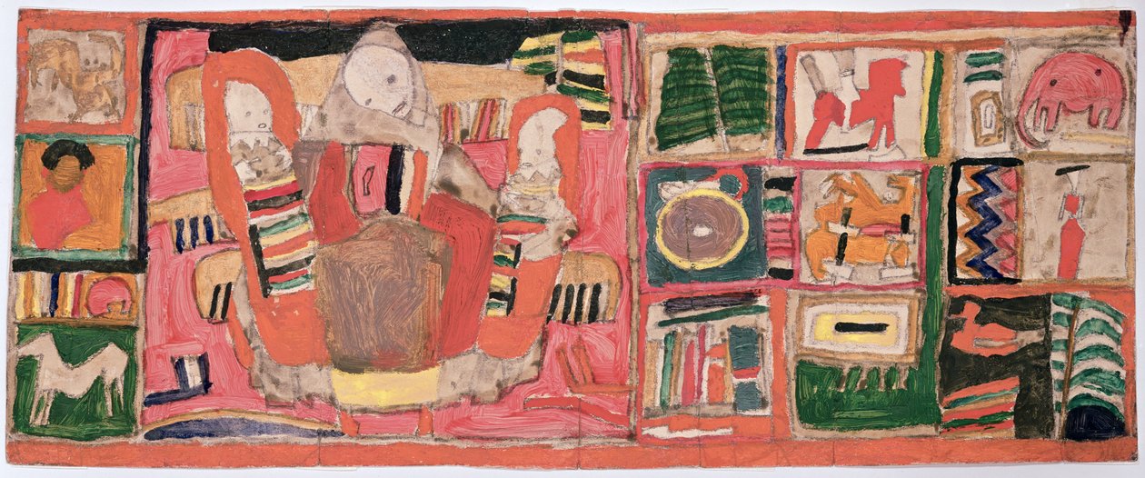Náčrt peněženky zobrazující matku se dvěma dětmi, kolem roku 1915 (olej na papíře) od Egon Schiele