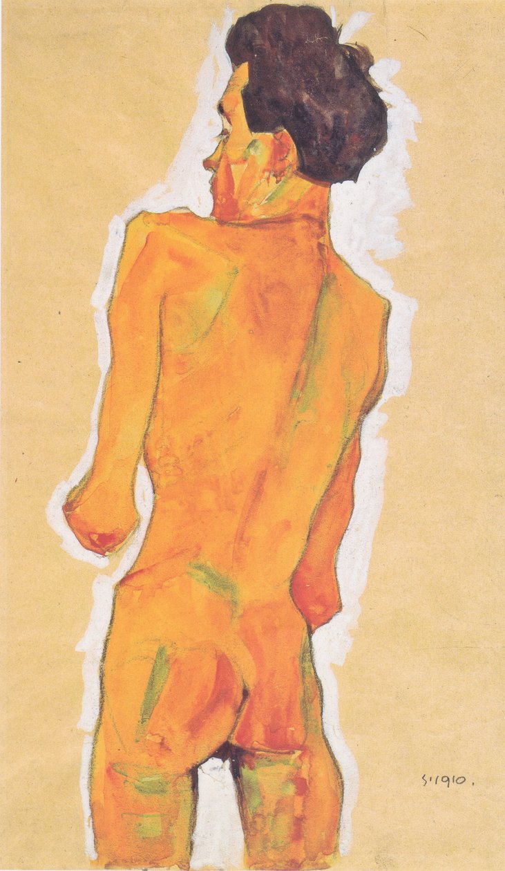 Stojící mužský akt zezadu od Egon Schiele