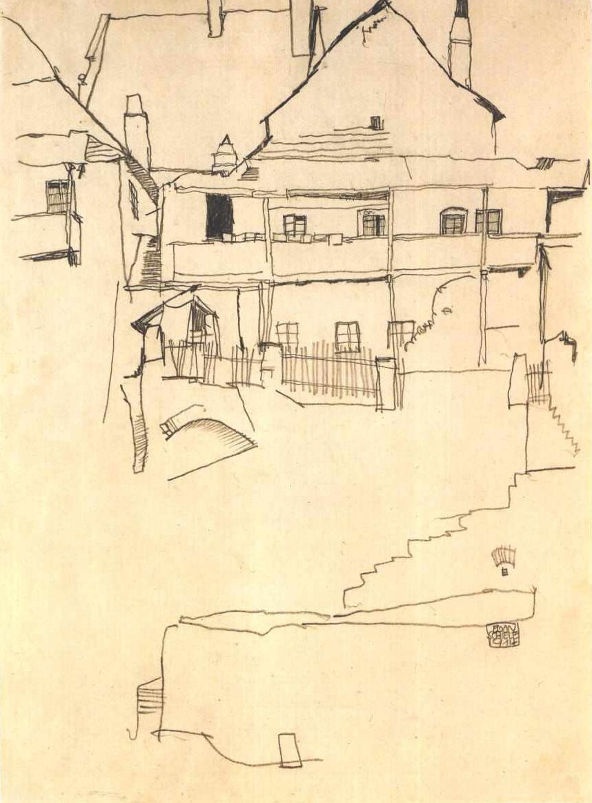 Studie k obrázku Dům se šindelovou střechou od Egon Schiele