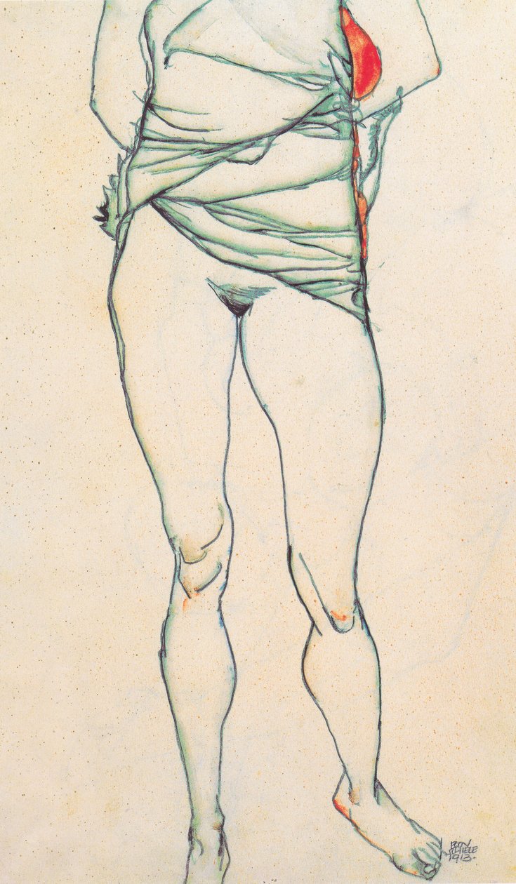 Ženské torzo s vyhrnutými košilemi od Egon Schiele