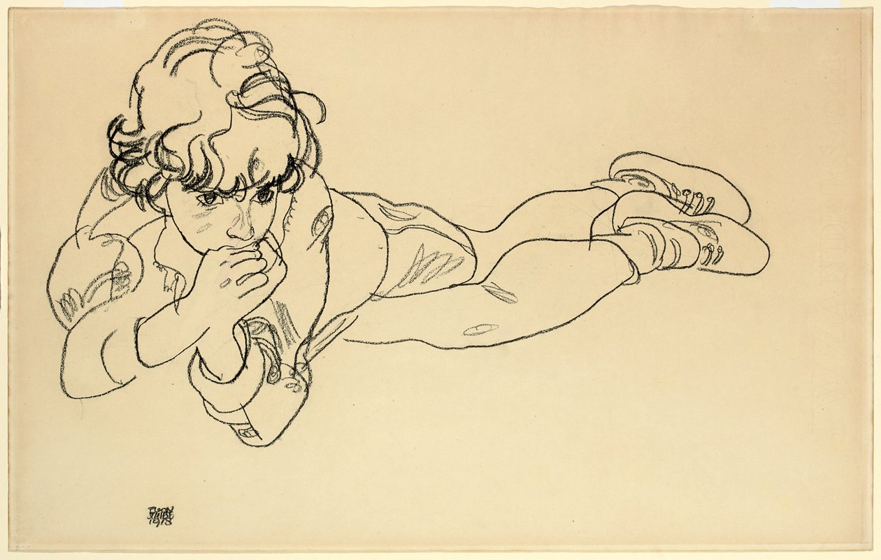 Chlapec ležící na břiše, 1918 od Egon Schiele