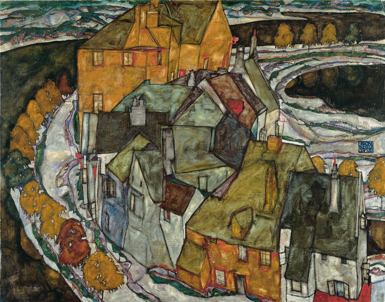 Crescent of Houses II Island Town, 1915 od Egon Schiele