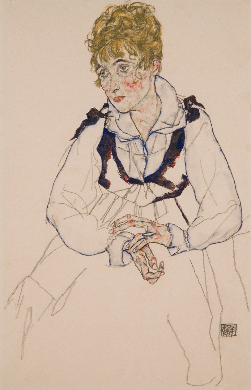 Umělcova žena sedí od Egon Schiele