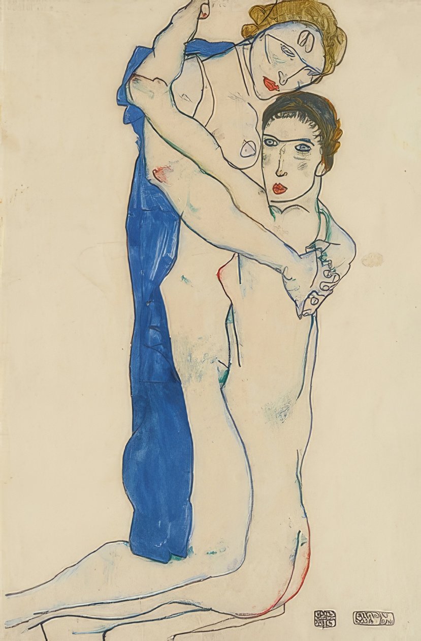 Přítelkyně, růžovo-modrá. 1913 od Egon Schiele