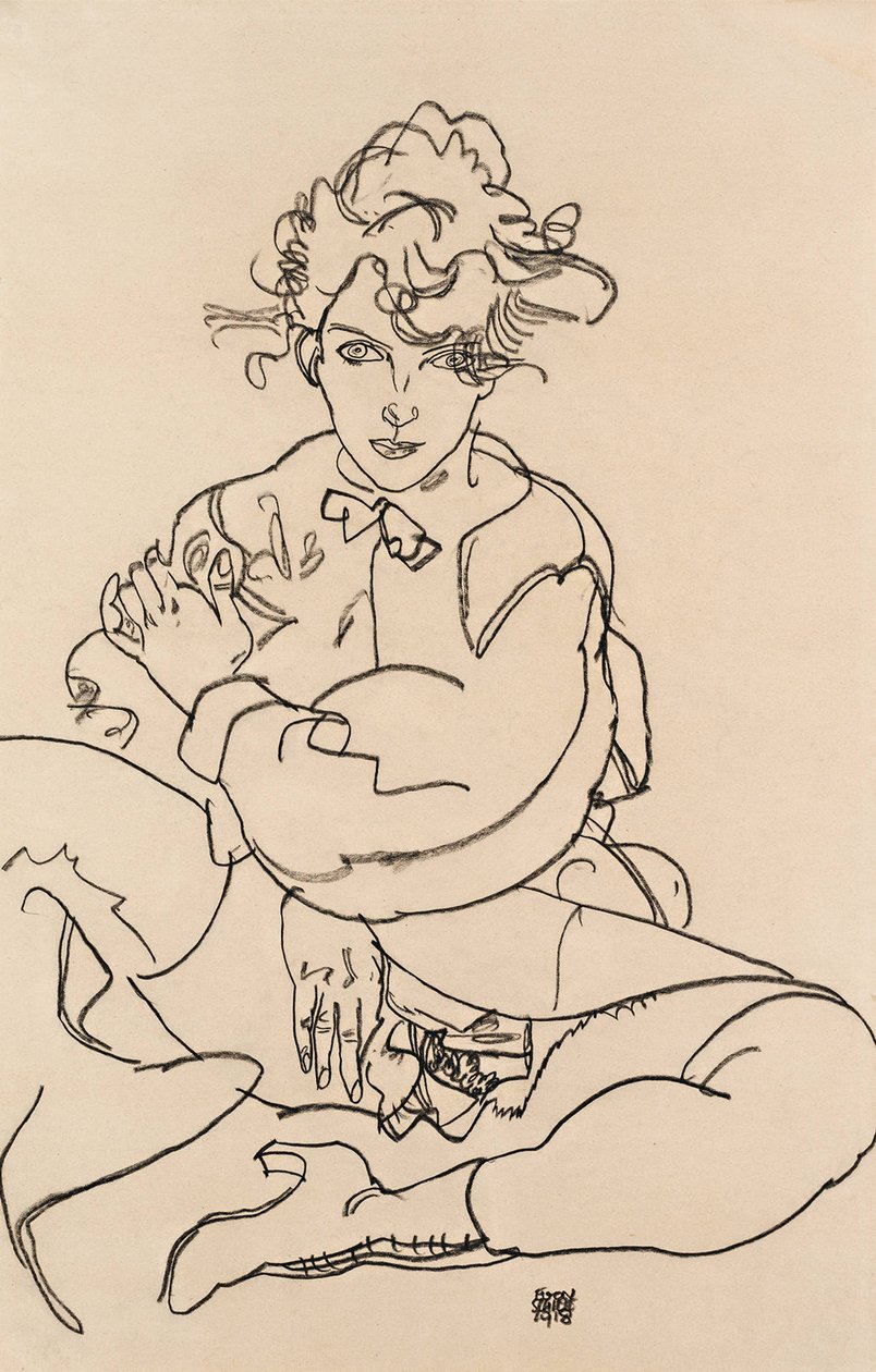 Dívka sedící s roztaženýma nohama, 1918 od Egon Schiele