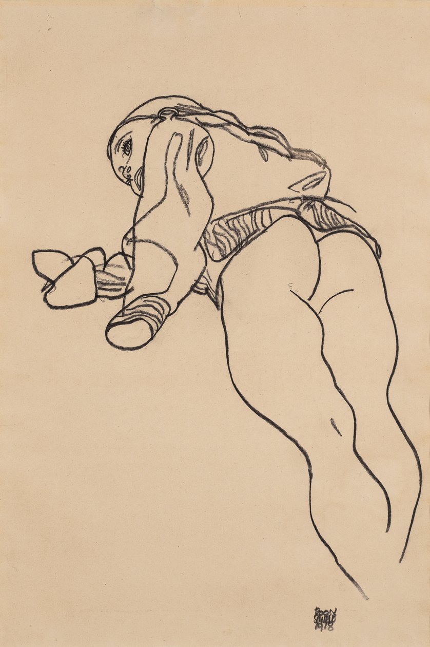 Vleže; Liegende, 1918 od Egon Schiele