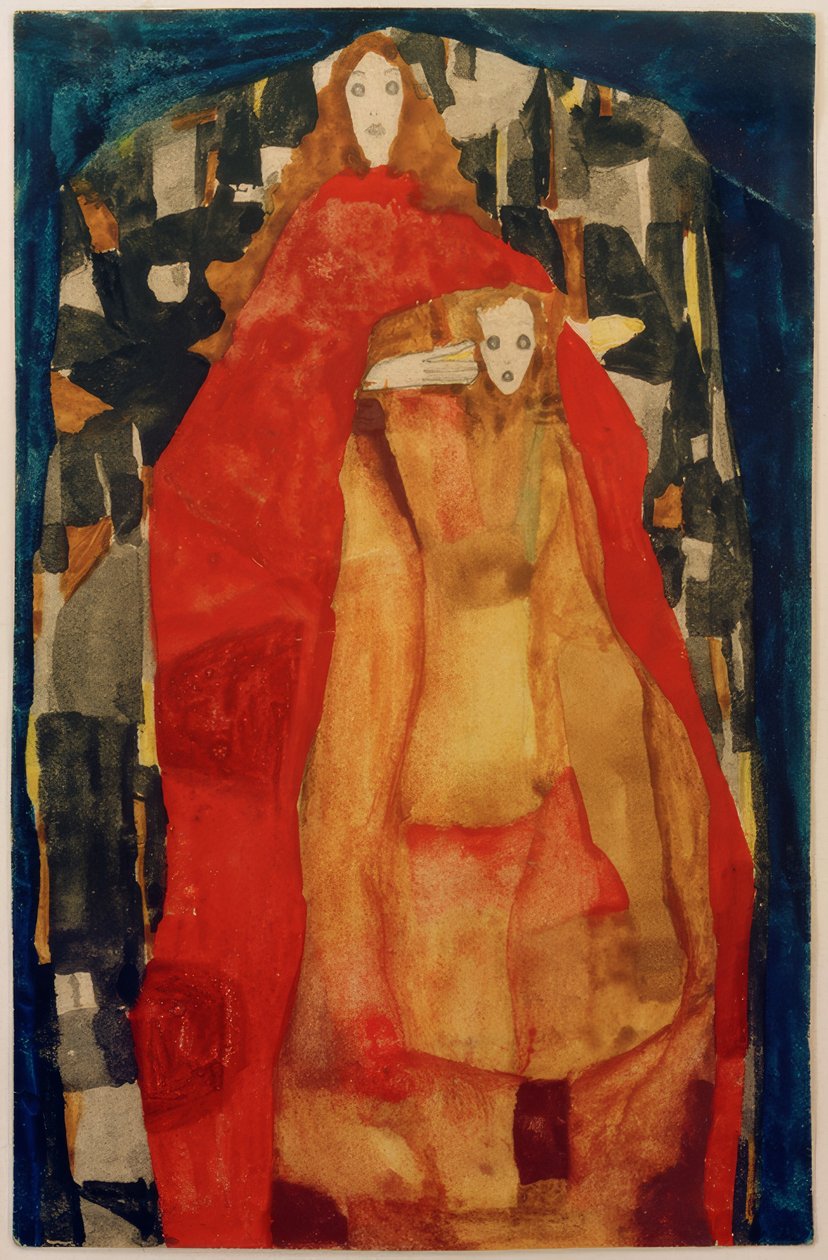 Matka s dítětem v červeném kabátě od Egon Schiele