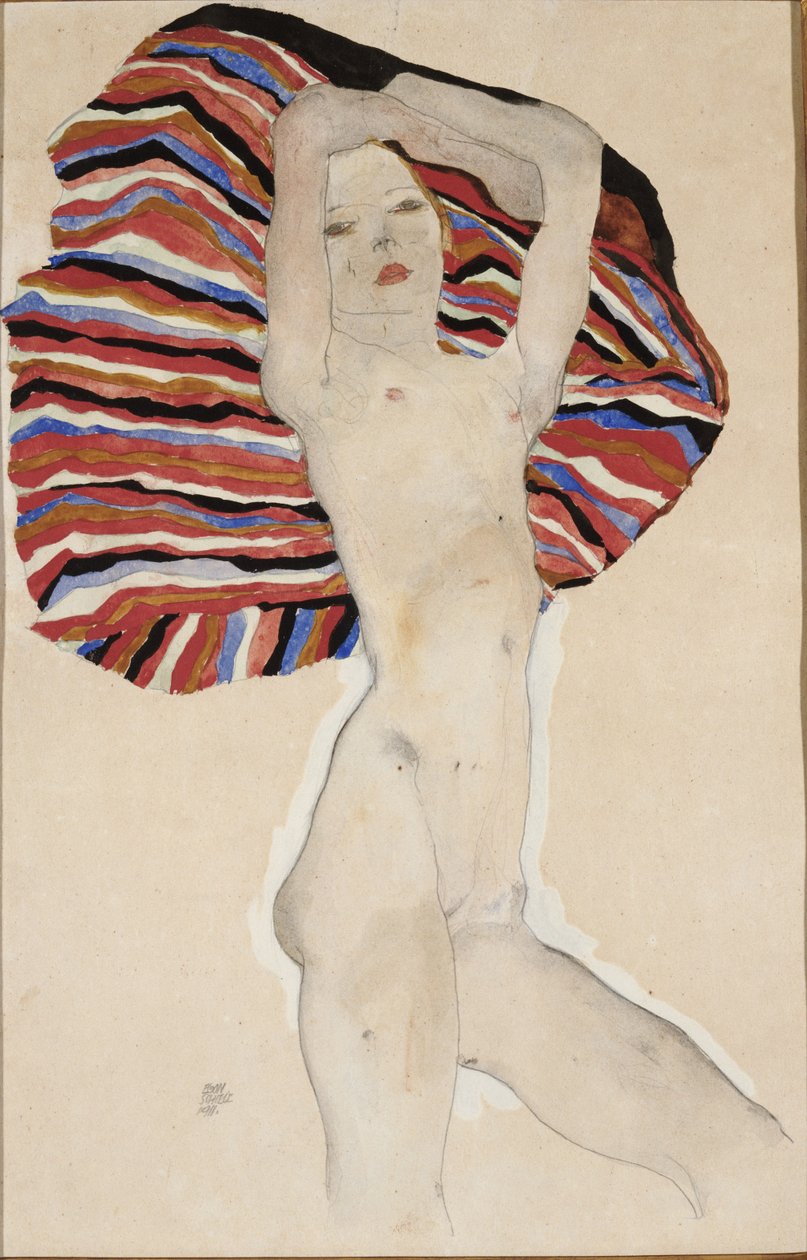 Akt proti barevnému materiálu, 1911 od Egon Schiele