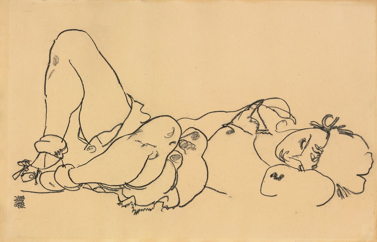 Ležící žena; Lhaní, 1918 od Egon Schiele