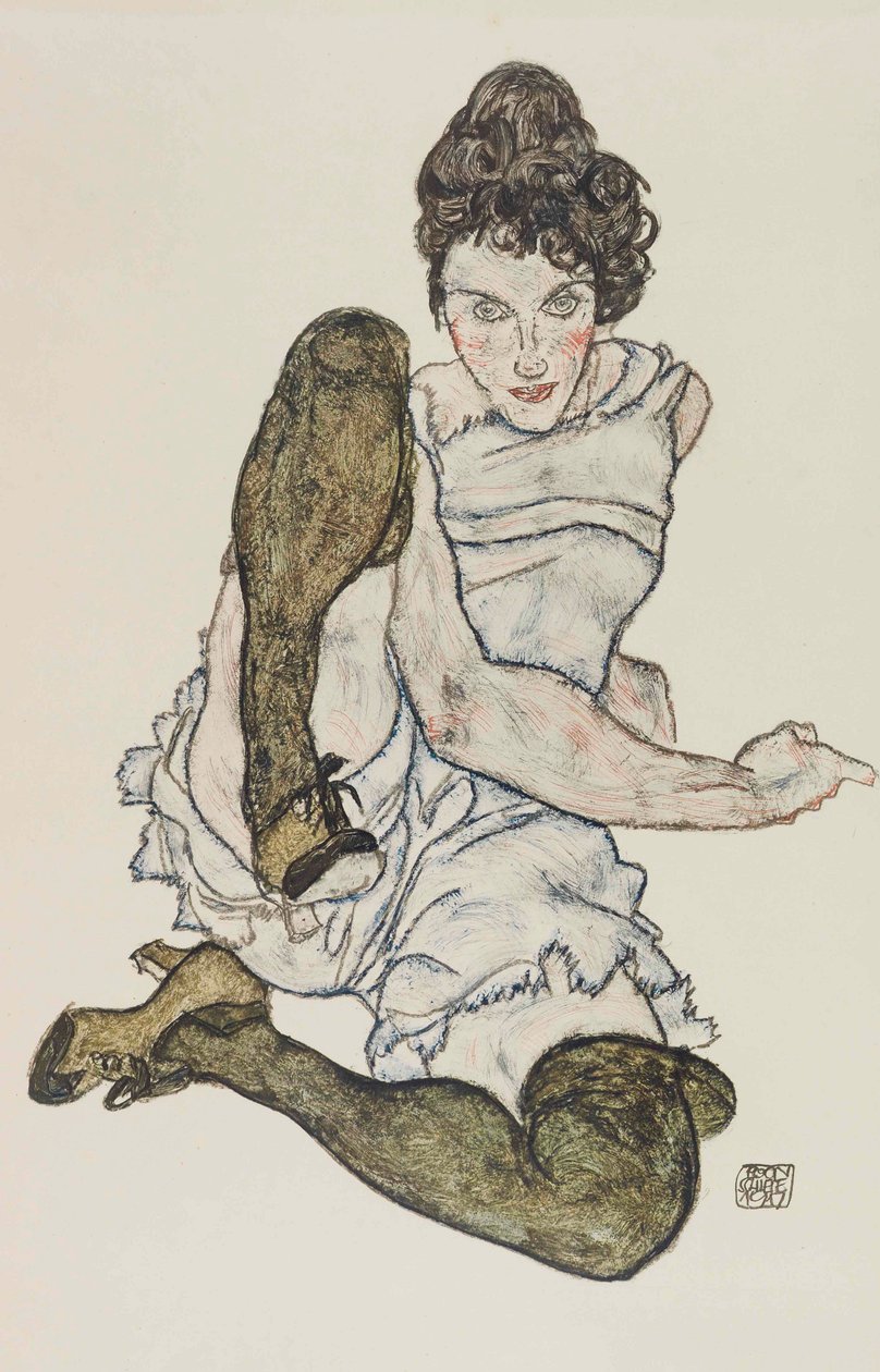 Sedící žena s nataženýma nohama, 1917. od Egon Schiele
