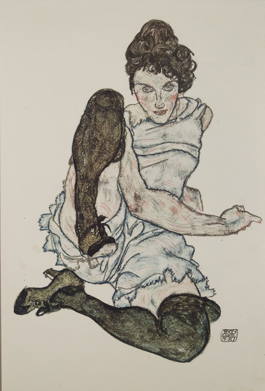 Sedící žena s nataženýma nohama, 1917 od Egon Schiele