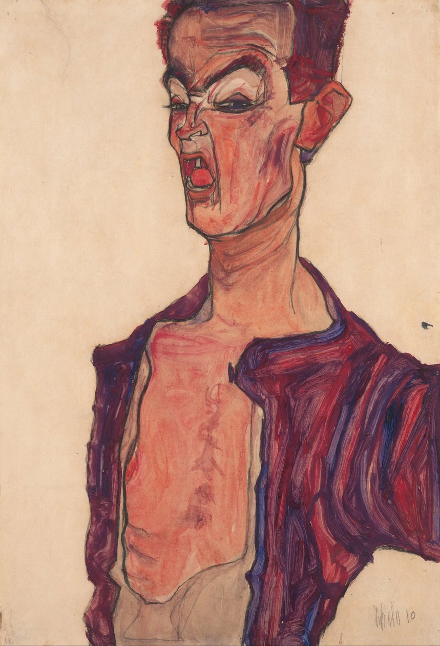 Autoportrét, grimasa, 1910 od Egon Schiele
